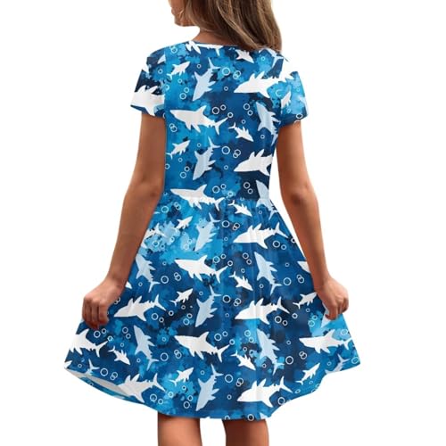 Image of Girls Dress with Pockets Basic Short Sleeve High Waist Swing Skater Dress School Party Dress for Kids