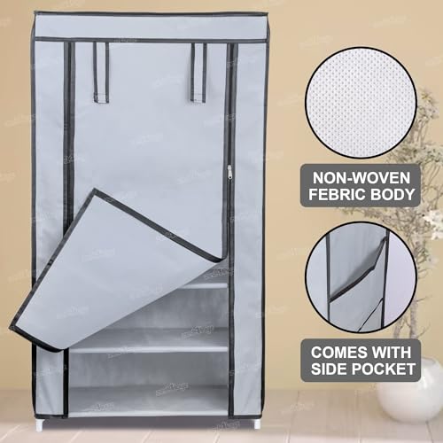 Image of Zest 4 Toyz 6 Shelf Shoe Rack for Home with Zip Door Cover & Side Pockets Shoe Stand Multipurpose Storage Rack for Footwear Toys Clothes with Dustproof Cover (Grey)