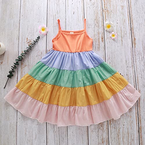 Infant Kids Girls Strap Rainbow Style Stitching Dress Summer Ruffles A Line Fancy Dress4