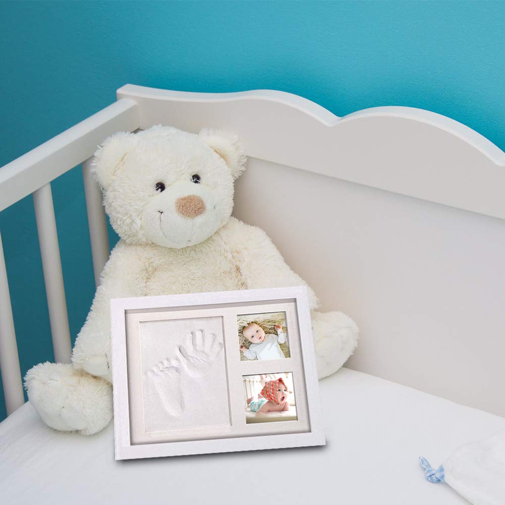 Handprint y Marco de huella Inkpad de fotos BabyParty seguros y elegantes Elegante blanco de madera sólida, tinta Regalos para Bebé Recién Nacido