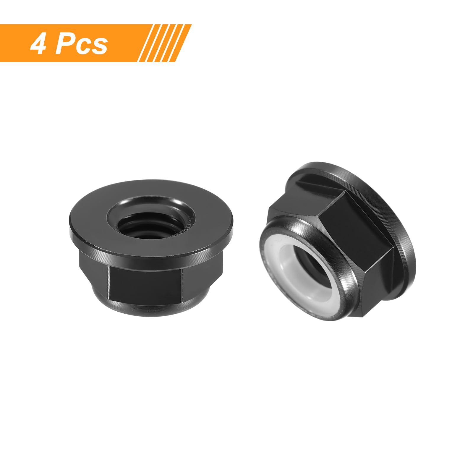 QUARKZMAN Dadi Esagonali Autobloccanti Con Inserti In Nylon, 4 Pezzi - M6 X 1mm Dadi Autobloccanti In Lega Di Alluminio, Flangia Anodizzati Per Elementi Di Fissaggio (Nero)