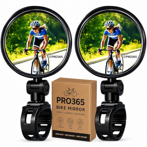 Image of PRO365 Premium Bicycle Rear View Mirror Set (2 Pack) | 360 Adjustable HD Convex Mirrors | Extra Wide Rear Vision for Safer Cycling | Heavy-Duty Protective Mold Body | 1 Year Warranty