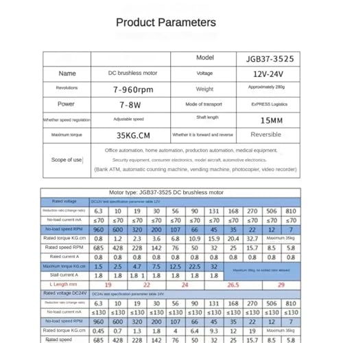 Moteur électrique 24V 45 RPM JGB37-3525 contre les secousses