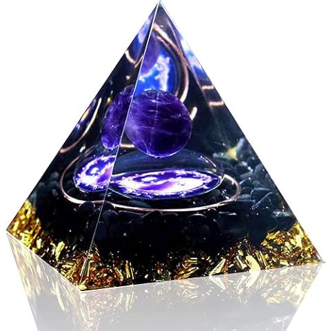 WULILONG Orgone Pyramid Crystal Chakra Crushed Stone,Moonstone Crystal Energy Tower Nature Reiki Stone Tree of Life Meditation Healing Pyramid for Yoga Reiki Healing Cover