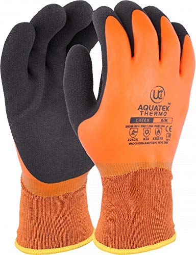 UCi AQUATEK-THERMO ORANGE Dual Coated Foam Latex Thermal Work Gloves Super Grip (9/Large)