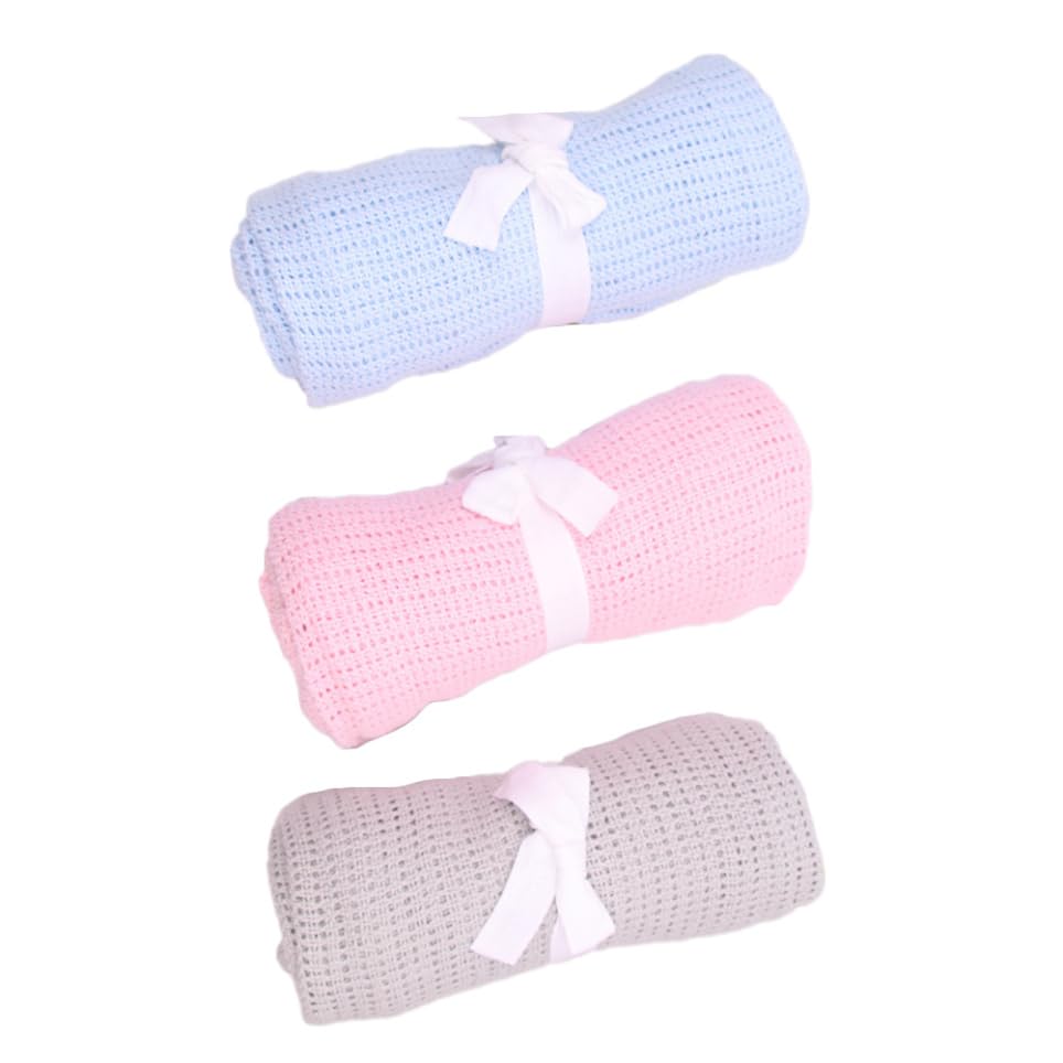 SUPVOX Comfy Cotton Cellular Blanket 3pcs Set Ideal for Boys Girls Toddlers Newborn Nursery Crib Stroller Hypoallergenic