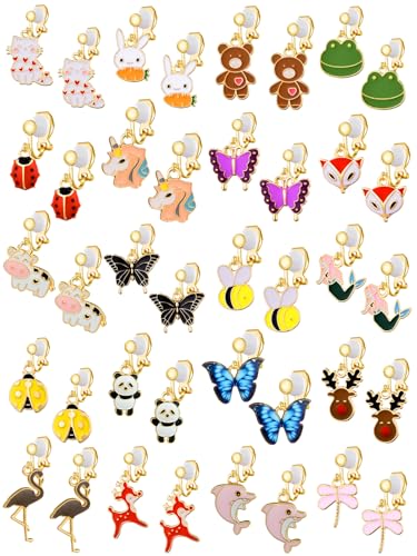 20 Pairs Clip on Earrings for Girls and Kids Non-Pierced Earrings for Little Girls with No Ear Holes Cute Fun Animal Butterfly Cat Clip-on Earrings Pack for Toddler, Gift for 4-12 Years Old