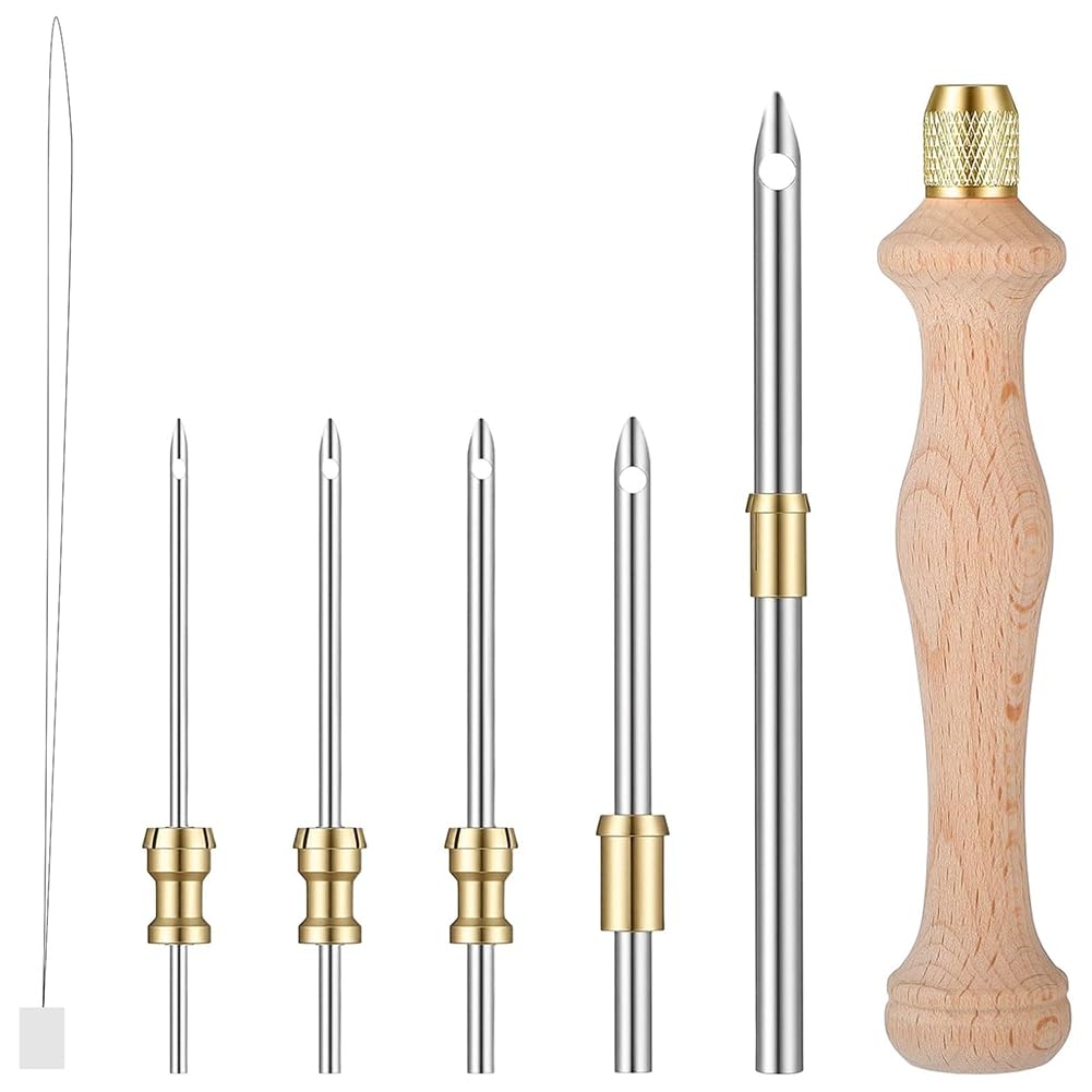 Hndhbfgrt for Stitching and Floss Crafts Embroidery Punch Needle Kit with Wooden Handle, 1.6mm-5mm Stainless Steel Needles