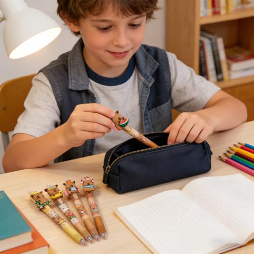 Yuwnd Capybara Stifte, Radierbare Kugelschreiber Mit Cartoon Capybara Muster, 6 Stück Schwarz, Ideal Für Schule, Büro Und Als Geschenk