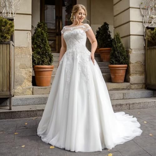 TRHTX Elegant A-line Wedding Dresses for Bride Scoop Neck Lace Wedding Bridal Gowns with Sleeves3