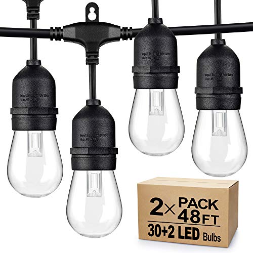 2-Pack 48FT Dimmable LED Outdoor String Lights for Patio, IP65 Waterproof Hanging Edison Bulbs, 5000K Daylight White, Commercial Grade Cafe Lights String for Christmas Holiday Party (Total 96ft) 2-Pack 48FT Dimmable LED Outdoor String Lights for Patio, IP65 Waterproof Hanging Edison Bulbs, 5000K Daylight White, Commercial Grade Cafe Lights String for Christmas Holiday Party (Total 96ft)