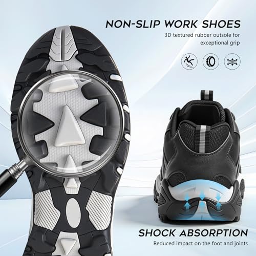 Image of Hogent Steel Toe Shoes for Men Lightweight Comfortable Non Slip Work Shoes Women Puncture Proof Safety Sneakers for Industrial Construction & Daily Life