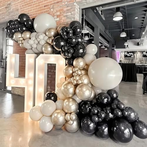 Image of Black White Gold Balloons, 12 Inch 35PCS Black and White Balloon with Metallic Gold Confetti Balloons for Graduation New Years Wedding Retirement Bridal Baby Shower Birthday Party Decorations