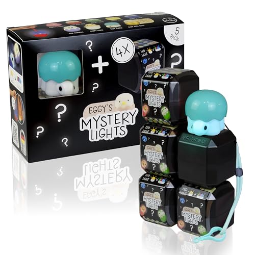 MegaLight Blind Box Mini Nachtlichter für Kinder 5er Pack | Mystery Box | Toby Turtle + 4 aus 9 per Zufall | stufenlos dimmbar | mit Anhänger | USB-C AKKU | wiederaufladbar | EGGYS Mystery Lights