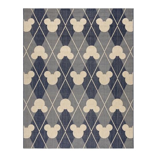 Gertmenian Disney Mickey Mouse Indoor Outdoor Area Rug - 5x7 Standard Ideal for Deck Patio Sunroom - Diamond Tile Beige Navy 29061