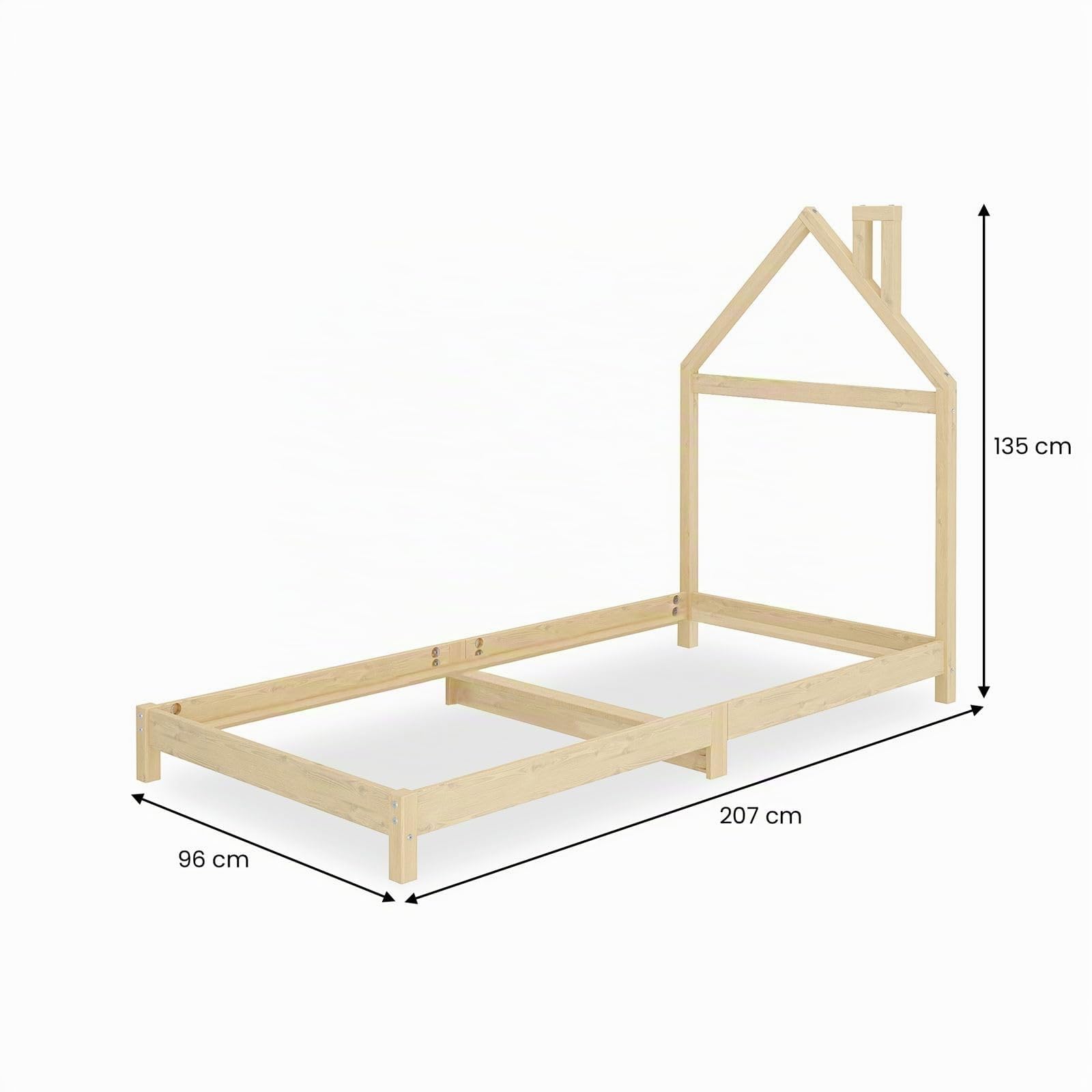 IDIMEX Kinderbett Liz 90x200 cm in Hausoptik aus Massivholz Natur - Bodenbett für einfaches EIN- und Aussteigen, Montessori Kinderzimmer
