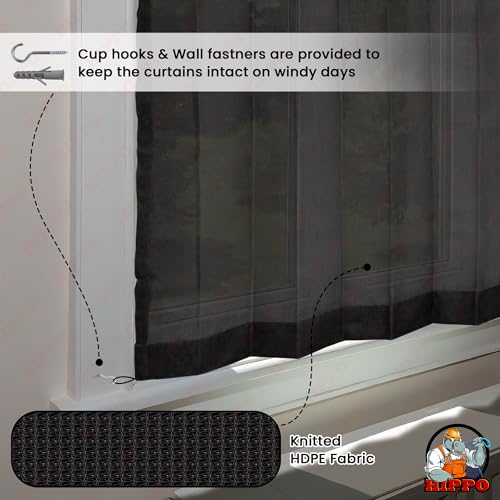 Image of HIPPO 180 GSM HDPE Outdoor Loop Curtain for Balcony & Patio Sun Blocking, UV Protection & Light-Filtering Curtains(Pearl-Black- 4.5FTX4.5FT) Pack of 2