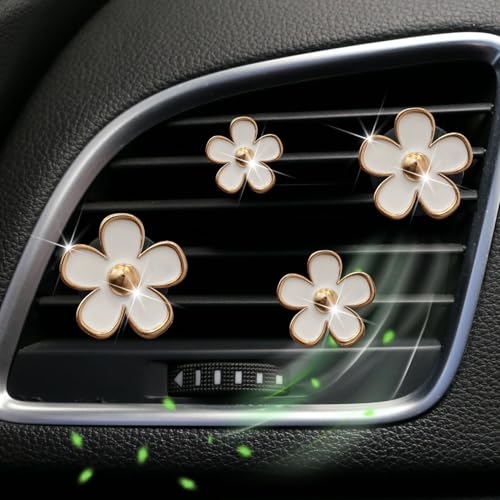 Image of 4 Pieces Daisy Flower Air Vent Clip Car Air Freshener Charm Colorful Car Interior Accessories for Girls Women（White）