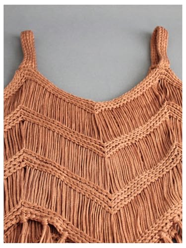 MakeMeChic Women's Fringe Trim Vest Top Sleeveless Spaghetti Strap Summer Boho Camisole4