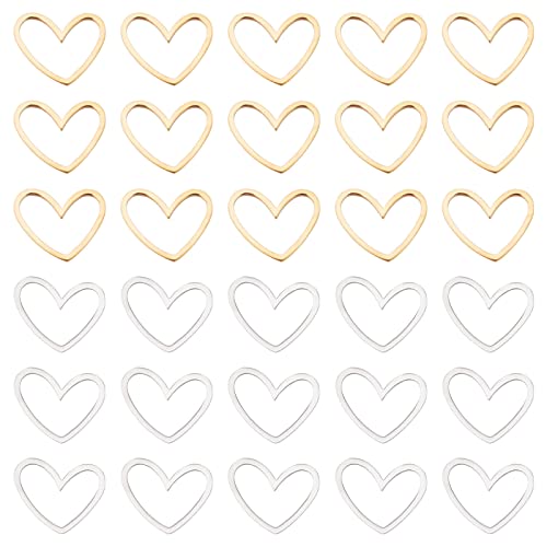 SUNNYCLUE 1 Box 40Pcs Valentines Day Open Bezels Heart Charms Linking Rings Stainless Steel Heart Charm Frame Love Links Connectors Metal Charm for jewellery Making Charms Earrings DIY
