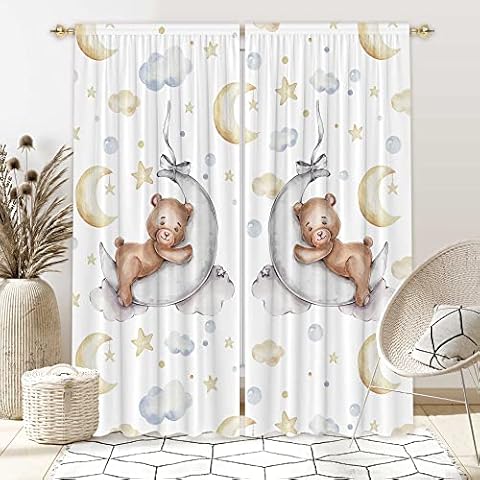 Felortte Cartoon Bear Moon Window Curtains Cover