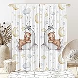 Felortte 82' Wx 84' L Cartoon Lovely Bear Moon and Stars Window Curtains for Baby Room Bedroom Nursery Home Decor Decorations with Fabric Machine Washable