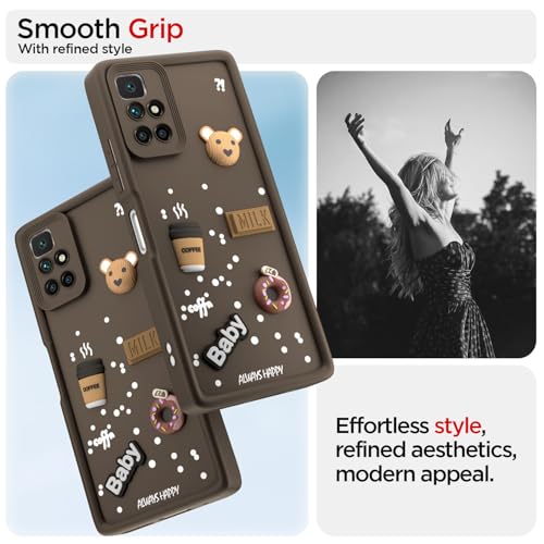 Image of Pikkme Back Cover for Redmi 10 Prime | Cute Fun Cartoon 3D Bear Silicone Full Body Protection Bumper Case (Brown)