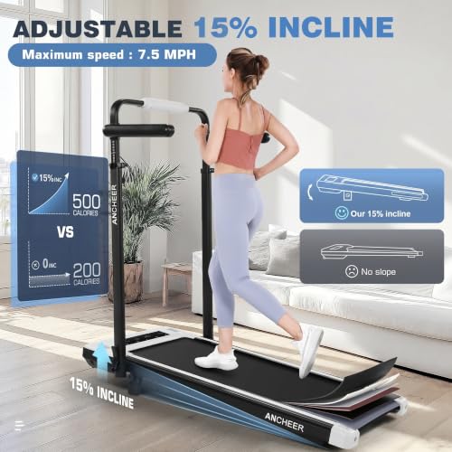 Image of Height-Adjustable Desk Treadmill with 15% Incline for Home Office Workout | 8 in 1 Folding Treadmill 450lbs Weight Capacity, 3.5HP Quiet Portable Treadmill with Desk, 3 Type Control, Ready to Use