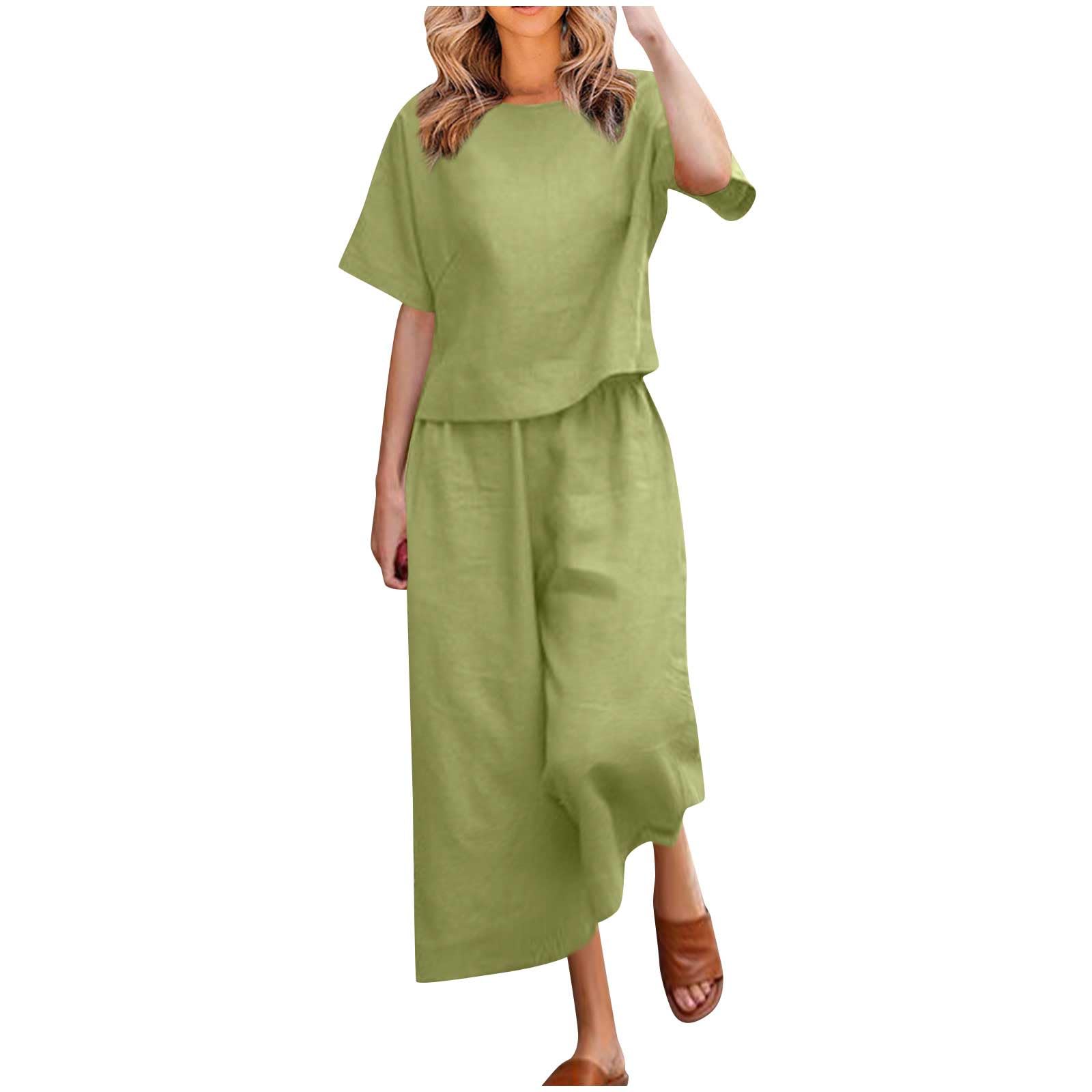 Womens Piece Outfits Plus Size Linen Sweatsuit Half Sleeve