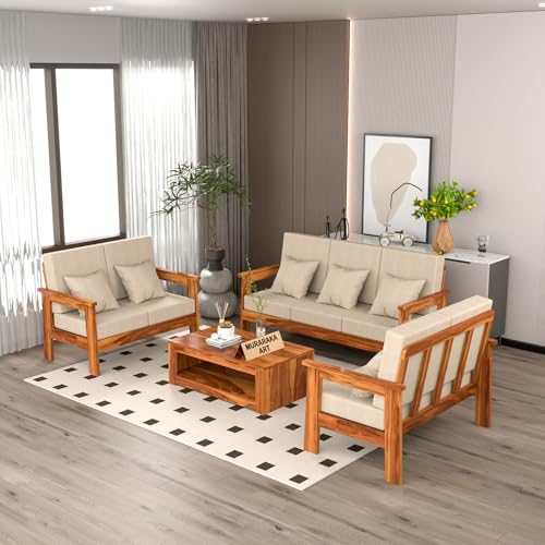 Image of Sheesham Wooden 7 Seater Sofa for Living Room | Solid Wood Sofa | Rosewood Sofa Set for Home & Office | Lounge (Honey, 3+2+2 Seater)