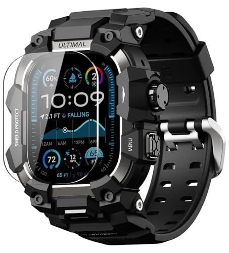 ULTIMAL Correa compatible con Apple Watch Ultra 2/1 de 49 mm, cubierta antigolpes de grado militar mejorada a prueba de golpes, funda resistente con correa para iWatch Band Ultra 2/1 para hombre (49