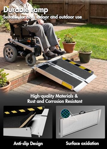 Image of 2FT Portable Wheelchair Ramp, Folding Non-Slip Aluminum Ramp for Home