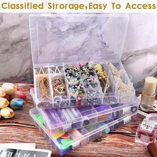 Image of 4 Pack Plastic Organizer Box, 36 Grids Bead Storage Containers with Adjustable Divider, Organizer Box for Bead Art DIY Craft Jewelry Fishing with 512 Label Stickers