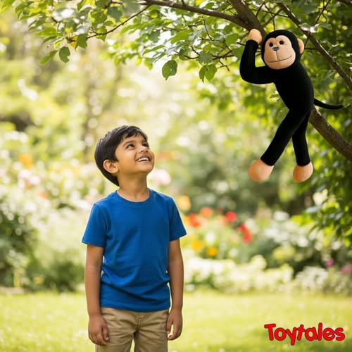 Image of TOYTALES Namaste Hanging Monkey Toy | Cute Stuffed Animal Soft Toy for Kids | Small Huggable Plush for Girls & Boys | Ideal Gift for Babies and Home Decor | (45CM, Black)