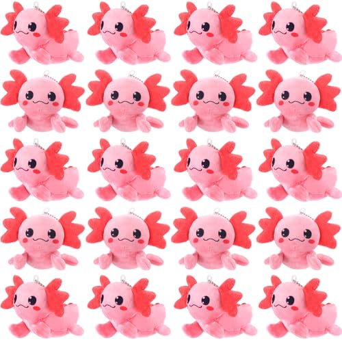 Image of WinnerWhy 20 Pcs Axolotl Plush Small Axolotl Stuffed Keychains Ornament Bulk Galentines Gifts for Birthday Party Supplies(Pink)
