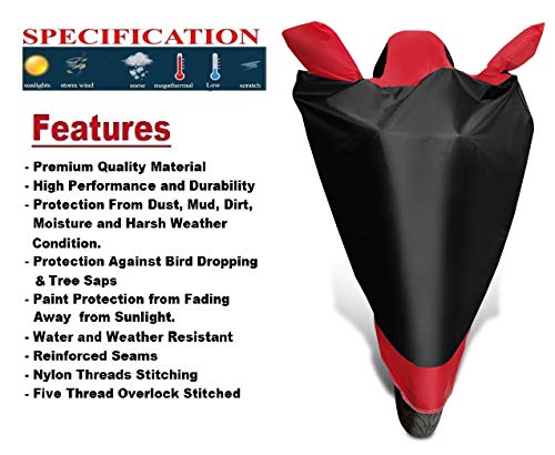 Image of Auto Hub Bike Cover Compatible with TVS Apache RTR 180 with Mirror Pocket, Dustproof, Heat Resistant, Triple Stitched, Apache 180 Bike Cover- Black, Red