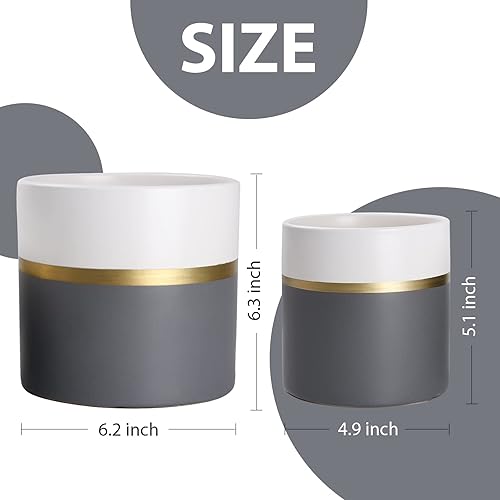 Miniatura 2 de INGOFIN Macetas cilíndricas de cerámica  Maceta de 6 pulgadas + 5 pulgadas con orificio de drenaje, plantas de interior modernas macetas de