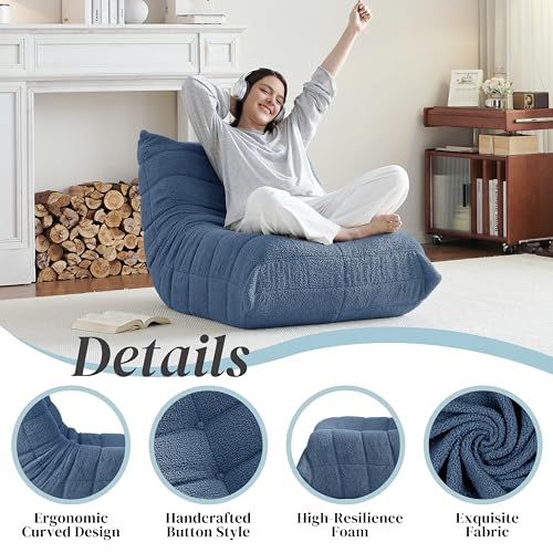 Image of Gazecaia Comfy Bean Bag Chair for Adults Teens | Fireside Floor Lounge Chair, Soft Teddy High-Resilience Memory Foam Bean Bag Couch with Non-Slip Base, for Living Room Bedroom Apartment Office, Blue
