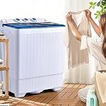 COSTWAY, Twin Tub 26lbs Capacity Laundry, 18lbs 8lbs Spinner Combo with Timer Knobs, Built-in Drain Pump, Compact Washer for Home Dorm Apartment (Blue+White) portable washing machine - Image 2