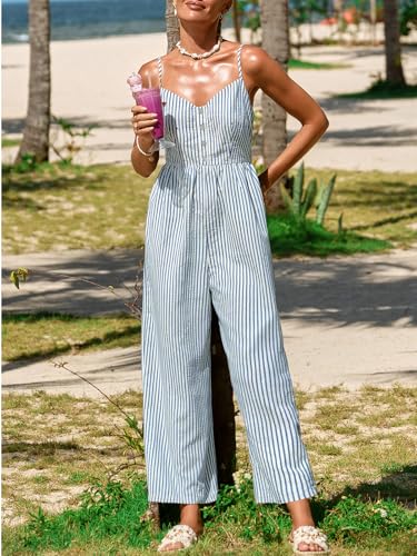 Image of CUPSHE Womens Summer Jumpsuit Backless Adjustable Spaghetti Strap Wide Leg Dressy Business Workout Jumpsuit with Pockets