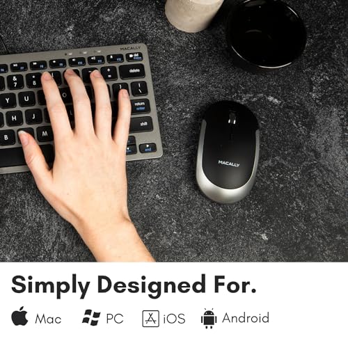 Macally Wireless Bluetooth Mouse for Mac, MacBook Pro/Air, iPad, Laptop, and PC - Quiet Click and Comfortable Apple Wireless Mouse - Space Gray