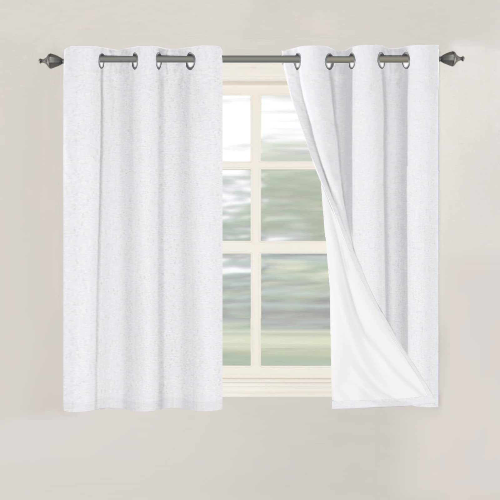 H.VERSAILTEX Primitive Linen Curtains 100% Blackout Curtain Drapes Burlap Curtains with White Thermal Insulated Liner, Grommet Top Curtain Living Room/Bedroom (2 Panels, 42 x 45 Inch, White)