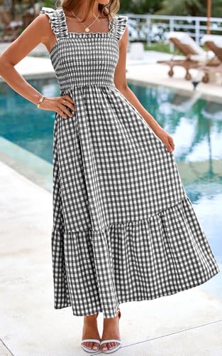 Image of PRETTYGARDEN Women's Summer Dress Casual Ruffle Strap Gingham Midi Sundress
