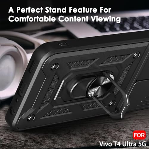 Image of TheGiftKart Tough Armor Bumper Back Cover Case for Vivo T4 Ultra 5G | Sliding Camera Cover, Kickstand & Ring Holder | 360 Degree Protection Back Cover Case for Vivo T4 Ultra 5G (PC & TPU, Black)