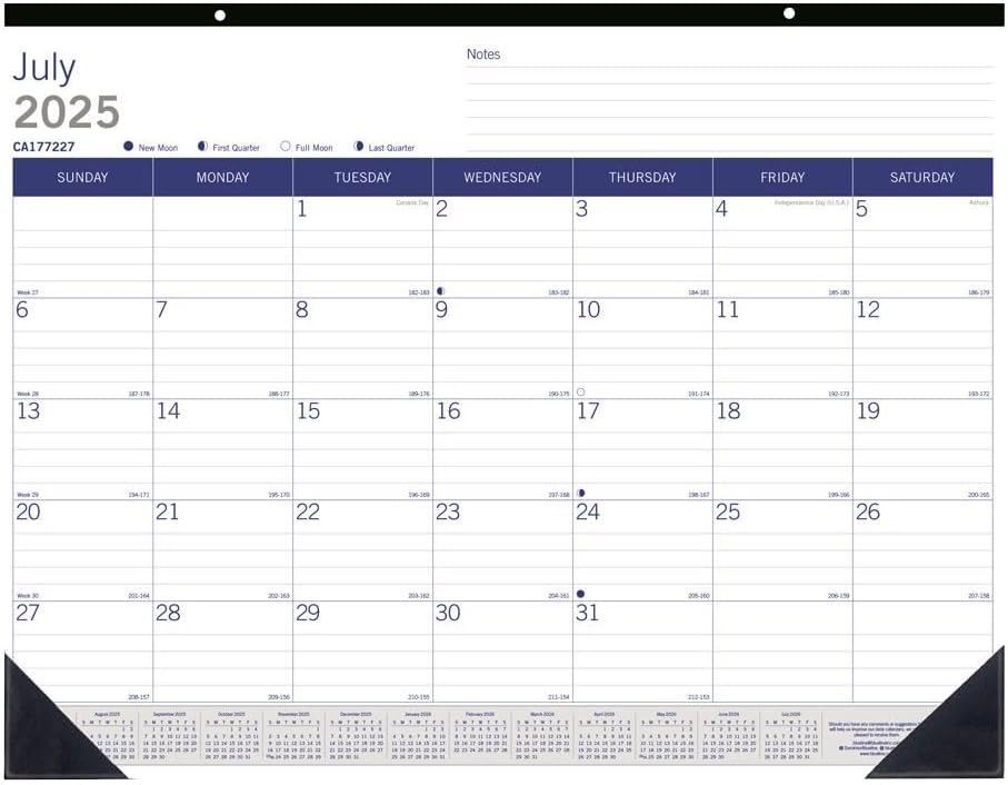 Blueline® DuraGlobe™ Academic Monthly Desk Pad Calendar, 13 Months, July 2025 to July 2026, Bamboo Fiber Paper, 22" x 17" (CA177227-26)