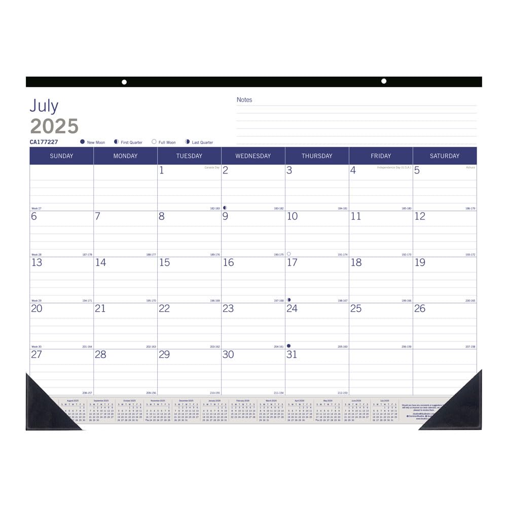 Blueline(r) DuraGlobe(tm) Academic Monthly Desk Pad Calendar, 13 Months, July 2025 to July 2026, Bamboo Fiber Paper, 22" x 17" (CA177227-26)