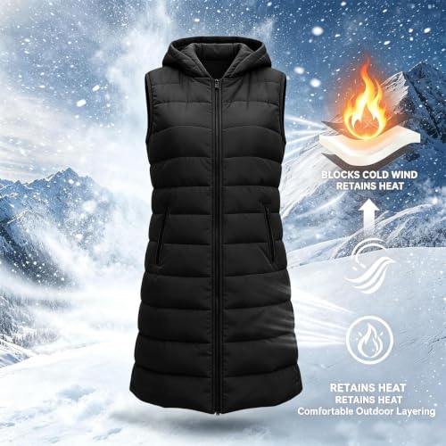 Gumipy Long Puffer Vest Women Hooded Quilted Vest Sleeveless Puffer Jacket - image 7