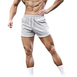 Men's Gym Sport Bodybuilding Workout Casual Shorts with Pockets 3 inch Inseam Raw Hem Terry Cotton