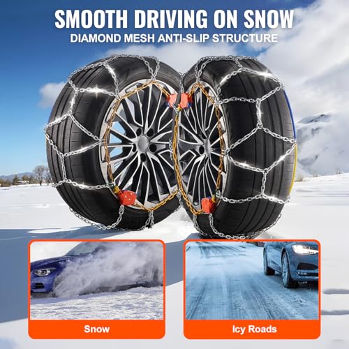 VEVOR Tire Chains, Snow Chains for Cars SUV Pickup Trucks, 2 Pack Adjustable Snow Tire Chains Compatible with Tire Width 225 235 255 265 275 - Series 232605 - Image 5