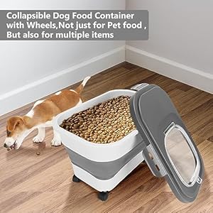   Pet-Food-Storage-Containers-20-23-Lbs-Collapsible-Dog-Food-Storage-Container-with-Measuring-Cup-ScoopDog-Poop-Bags-With-Dispenser-Dog-Food-Bin-to-Keep-Dry-Food-FreshDark-Grey